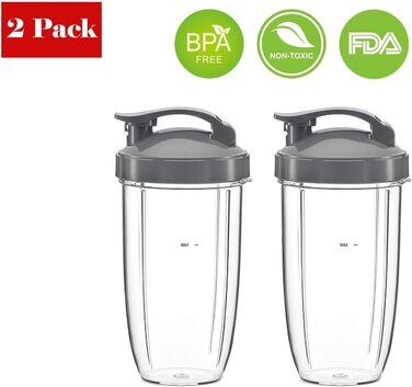 Комплект аксесуарів Poweka для Nutribullet 600W/900W, 2 чаші по 32 унції з кришками, сумісні з блендером Nutribullet