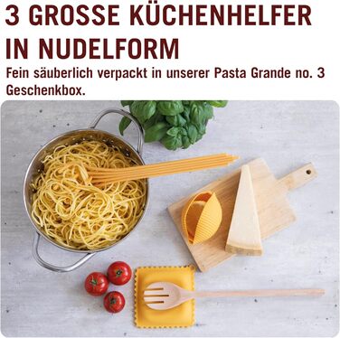 Набір силіконових кухонних інструментів Monkey Business Pasta Grande №3: ложка для спагеті, прес для лимонів Conchiglie, підставка для ложок Ravioli, подарункова упаковка