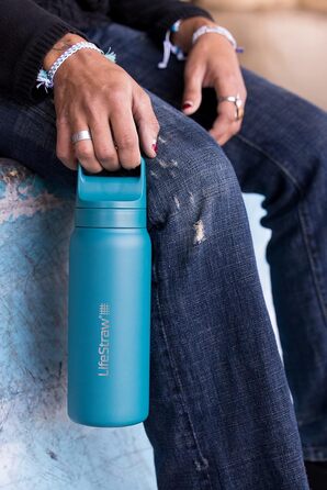 LifeStraw Go Серія – ізольована пляшка з нержавіючої сталі з фільтром для води 700 мл для подорожей і щоденного використання, усуває бактерії, паразитів, мікропластик, покращує смак, колір лагуна бірюзовий