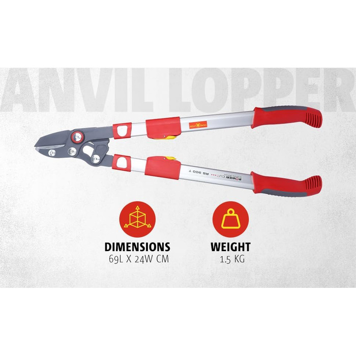 Секатор для гілок WOLF Garten Amboss Premium Plus POWER CUT, червоний/сірий, довжина 650-900 мм