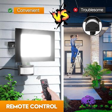LED прожектори з датчиком руху та пультом, 150Вт, 6500K, IP66, для вулиці, двору, саду, гаража, 2 шт.