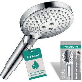 Душова лійка hansgrohe Raindance Select S, економна 9 л/хв (EcoSmart), ручна, 3 режими струменя, кругла (⌀120 мм), антикальк, хром