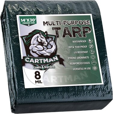 Водонепроникний тент CARTMAN 12x40 футів (3,6x12 м), зелений, 8 міл, універсальний захисний брезент для укриття від дощу, кемпінгу, екстрених ситуацій