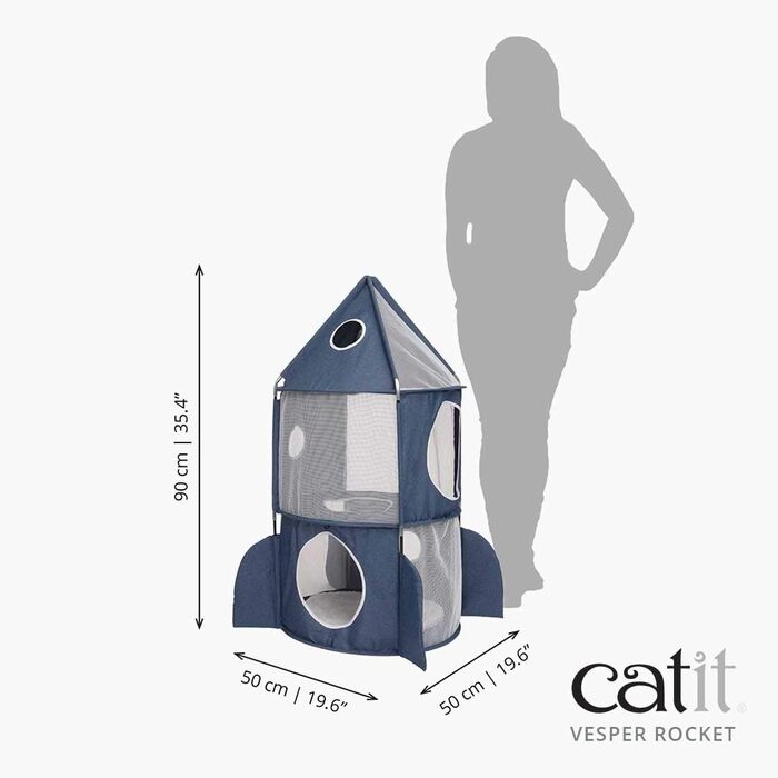Котячий будиночок Catit Vesper Turm у формі ракети з подушкою для сну, синій