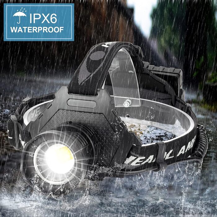 Ліхтар налобний LED XHP70, 90000 люмен, USB акумулятор, 5 режимів, зум, водонепроникний, для кемпінгу, полювання, риболовлі, велосипеда, чорний