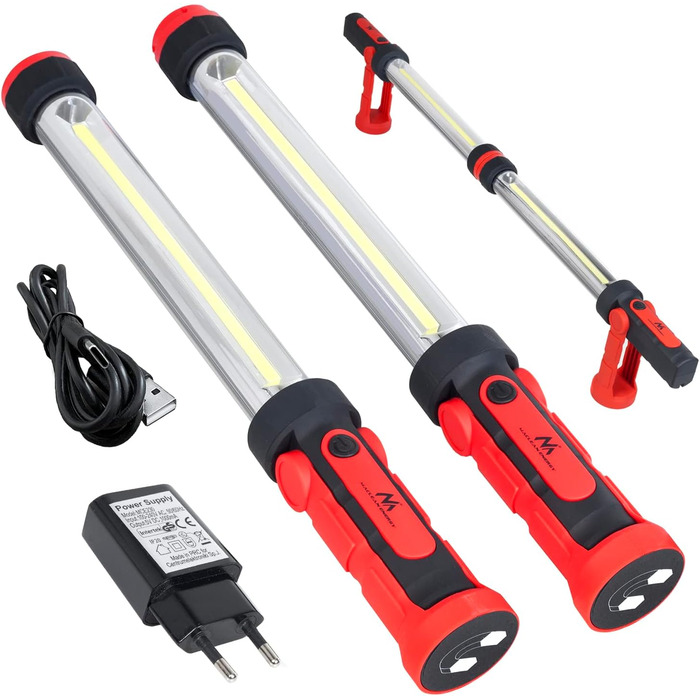Лампа для майстерні Maclean MCE230 COB LED XXL, 2 шт., робоча лампа з магнітом і гачком, подвійний режим, 1200 люмен