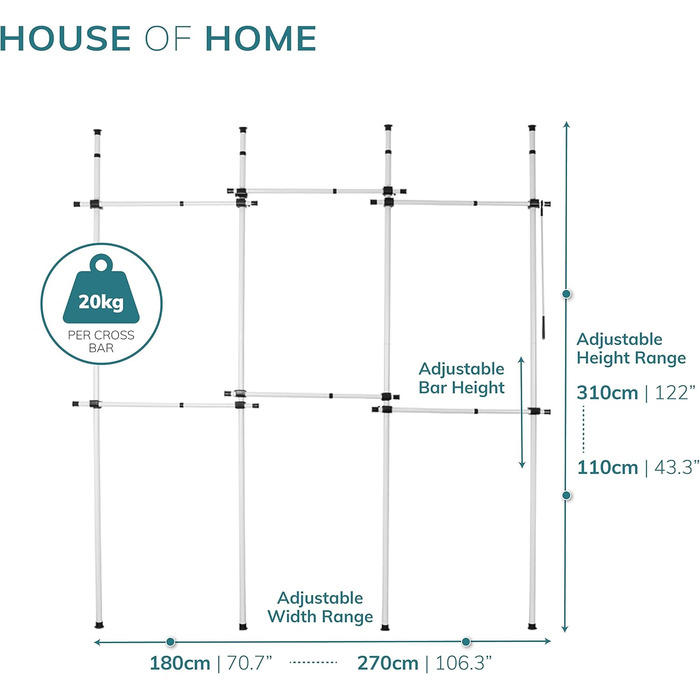 Міцна трирівнева висувна штанга для одягу House of Home, заміна штанги для шафи, регульована стійка для зберігання одягу