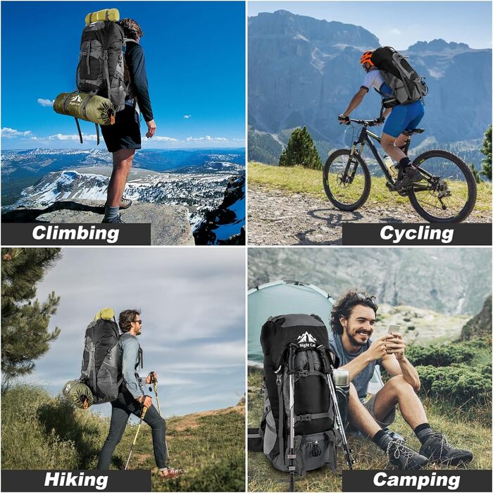 Рюкзак Night Cat Wanderrucksack 70/90 л для туризму, трекінгу, походів, подорожей, для чоловіків та жінок, дихаючий, для кемпінгу, альпінізму, велоподорожей
