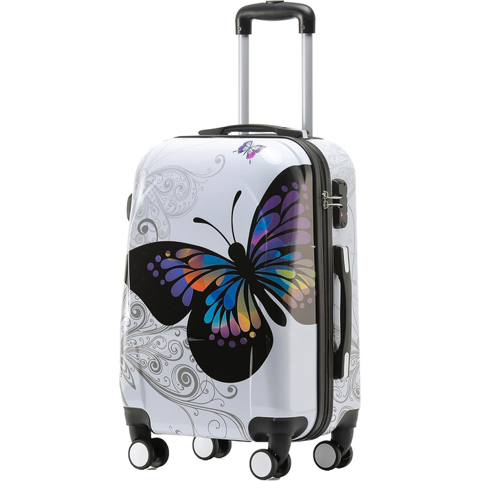 Набір валіз BEIBYE Butterfly 2060 з TSA-замком, 4 предмети: міцні жорсткі дорожні валізи, ручна поклажа та б'юті-кейс (M-56см + S б'юті-кейс)