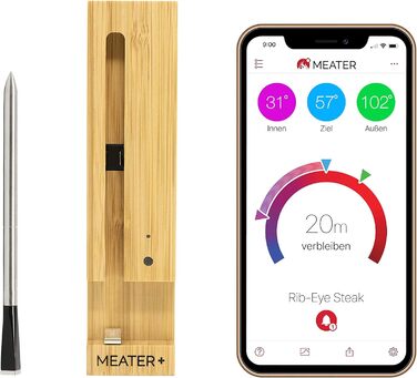 MEATER Plus — бездротовий смарт-термометр для м'яса з Bluetooth 50 м, для духовки, гриля, сковорідки та ростера, керування через додаток українською