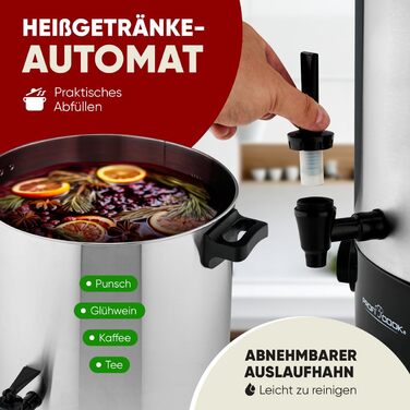 Автомат для гарячих напоїв ProfiCook 7 л, нержавійка, нагрів і підтримка температури, глінтвейн, чай, кава, модель PC-HGA 1196, чорний/нержавійка