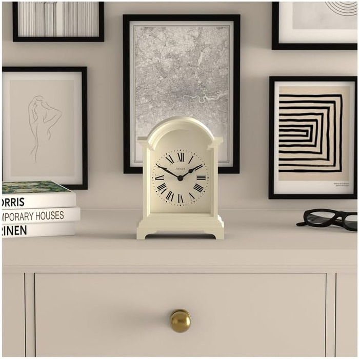 Настільний годинник JONES CLOCKS Bistro, класичний білий, арочний дизайн, для столу, полиці, тумбочки, стильний декор