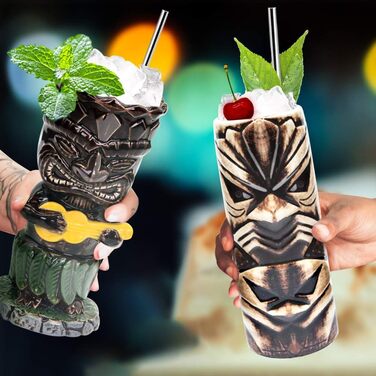 Набір керамічних Tiki чашок для коктейлів, 4 шт, гавайська вечірка, преміум якість