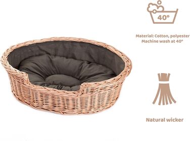 Плетений кошик для собак і котів з подушкою, 60x43x19 см, з лози, лежак для тварин