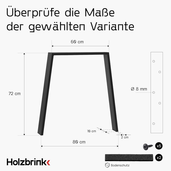 Ніжка столу HOLZBRINK металева біла трапеція 60/80x72см