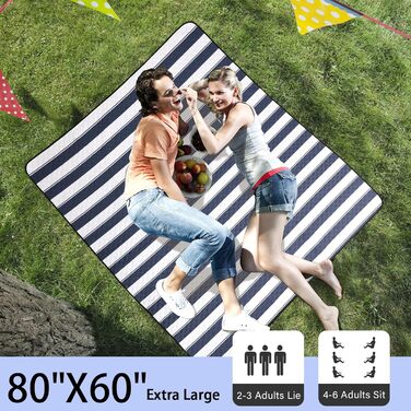 HX&OD Пікнік-ковдра для вулиці, водонепроникна, велика 203×152 см, складана, з ручкою, для кемпінгу, пляжу, блакитно-біла