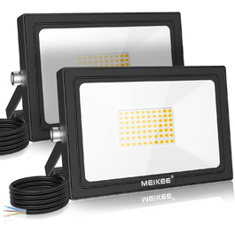 MEIKEE LED Прожектор 60 Вт, тепле біле світло 2700K, 5200 Лм, суперяскравий, 2 шт., IP66 водонепроникний, для саду, двору, гаража, під'їзду