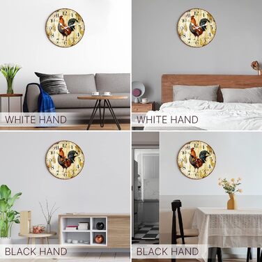 Стіна годинник VIKMARI Rustic Rooster 14 дюймів — безшумний кварцовий, на батарейці, для кухні, круглий, преміум-якість