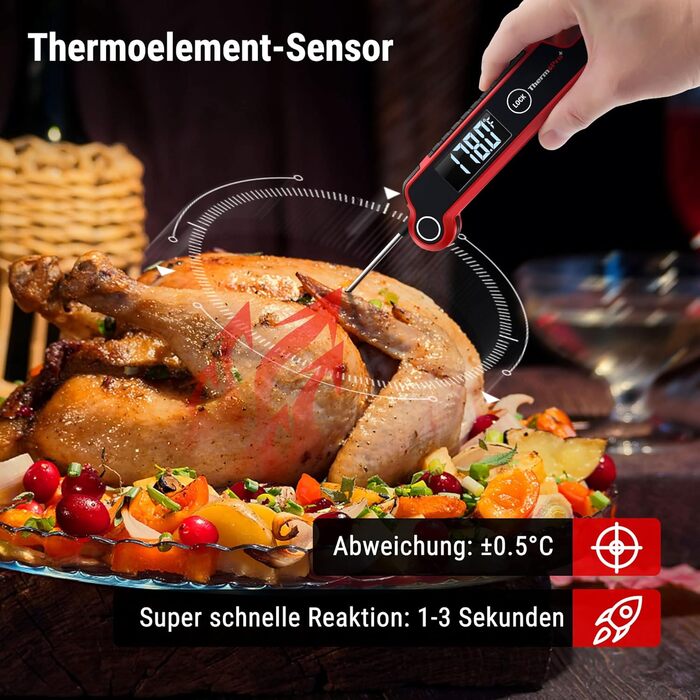 Термометр для м'яса ThermoPro TP620, антизапотівання, точність ±0.5℃, професійний кухонний термометр, водонепроникний, швидке вимірювання (2-3 с), для приготування, смаження, дитячого харчування