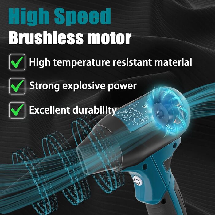 Портативний повітродув Jet Fan для Makita 18V, бездротовий міні-віник 130000 об/хв, 4 режими для очищення авто, пилу, листя, шерсті тварин