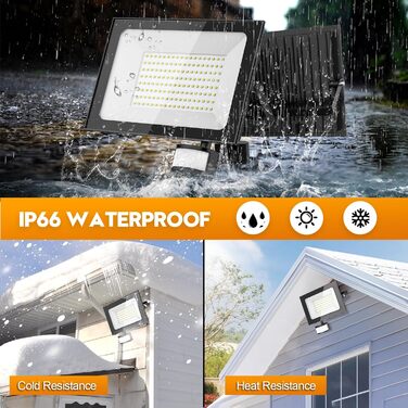 LED прожектори з датчиком руху та пультом, 150Вт, 6500K, IP66, для вулиці, двору, саду, гаража, 2 шт.
