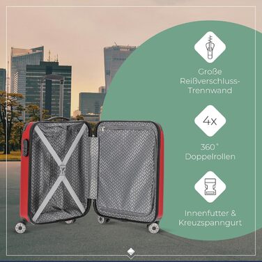 Дорожній валізний чемодан Travelite City 55 см, 40-45 л, жорсткий корпус, 4 колеса, для ручної поклажі, з розширенням і функцією насадки, червоний, захист від подряпин