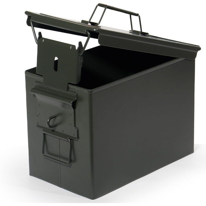 Металева ящик для набоїв US Ammo Box, з замком, для зберігання патронів і літієвих батарей, 28 см, із захисним кільцем 30 см