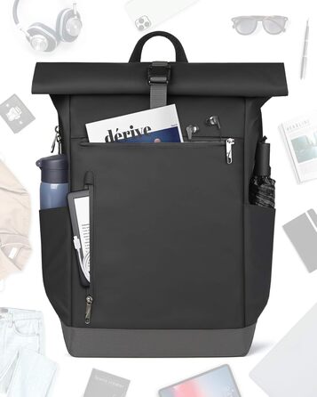 Рюкзак Inateck RollTop 25-30 л чорний, для чоловіків і жінок, міський, велосипедний, шкільний, для університету, роботи, спорту та подорожей, з відділенням для ноутбука 17