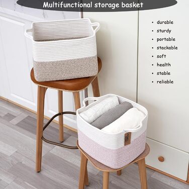 Плетений кошик COMFY-HOMI з бавовняного шнура з ручками для зберігання іграшок, книг і речей, органайзер для полиць, 34,3x27,9x24,1 см, біло-коричневий