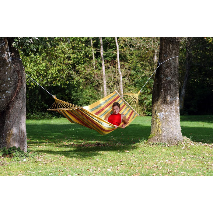 Гамак AMAZONAS Aruba Juniper, водостійкий, UV-захист, 210x80 см, до 180 кг, жовтий смугастий
