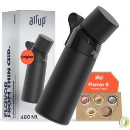 Пляшка air up Steel Starter Set Original з нержавіючої сталі, 480 мл, чорна, ізольована, з 5 безцукровими смаковими капсулами, зберігає холод до 14 годин