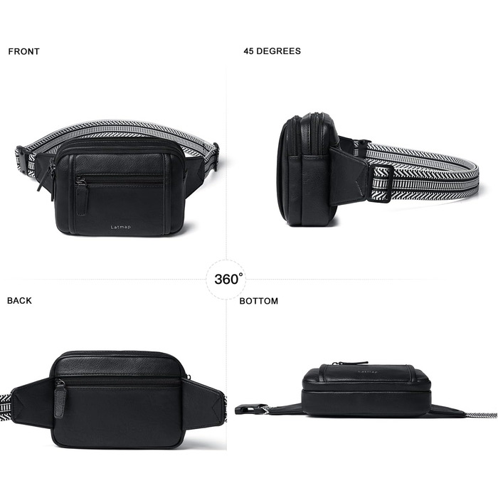 Жіноча бананка 3L Crossbody з екошкіри, водостійка та проти крадіжок, чорна поясна сумка для спорту та міста