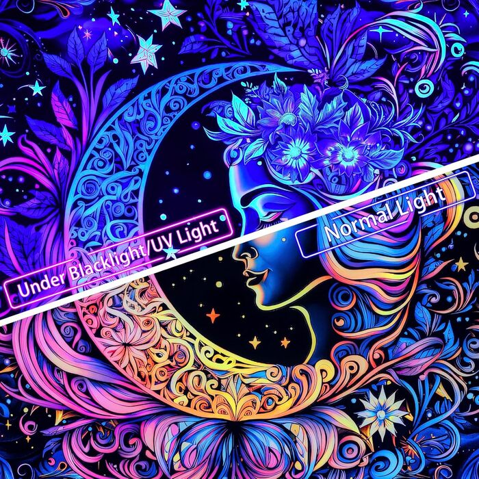 Світиться в ультрафіолеті гобелен Місяць Мандала Boho для спальні, 180x235 см, AtawLege