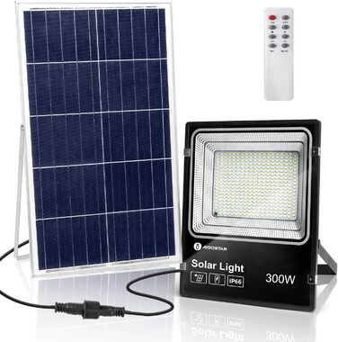 Світлодіодний сонячний прожектор Aigostar 300W, холодне біле світло 6500K, IP66, для вулиці, саду, двору, гаража, з сонячною панеллю