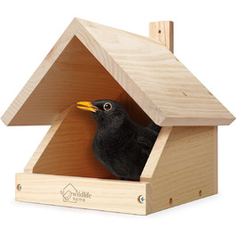 Дерев'яний будиночок для птахів WILDLIFE HOME Amsel, напіввідкритий, масивне дерево, для дроздів, малинівок, напівпечерних птахів, нефарбований, для підвішування, стійкий до погодних умов