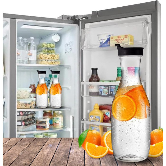 Пластикова глечик-карафа з кришкою Party Bargains, 1,5 л, 2 шт, прозора, чорна відкидна кришка, преміум-якість, міцний пластик для холодних напоїв, соку, мімоз, айс-ті