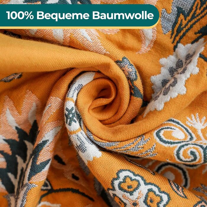 Покривало HOORDRY Boho для ліжка та дивана, бавовняна двостороння ковдра 150×200 см з китицями, жовто-зелене, для спальні та вітальні