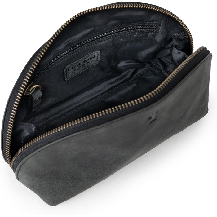 Косметичка з натуральної шкіри Berliner Bags Zoe, вінтажна, маленька, темно-сіра, органайзер для жінок і дівчат, пенал для косметики та аксесуарів