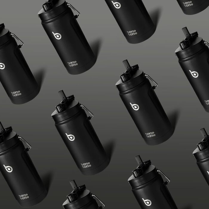 Ізольована пляшка для води BOTTLE BOTTLE 1,8 л з трубочкою, подвійною кришкою та ручкою, термос із нержавіючої сталі для спорту, фітнесу та напоїв, чорна