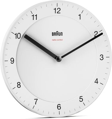 Настінний годинник Braun BC06W-DCF, радіокерований, тиха робота, 20 см, білий, класичний стиль, центральноєвропейський час
