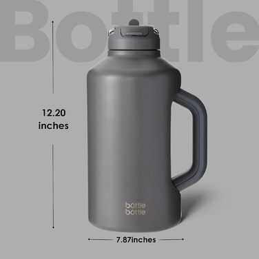 Термос-пляшка BOTTLE BOTTLE з трубочкою та подвійною кришкою, спортивна вакуумна пляшка з нержавіючої сталі 1,8 л для чоловіків, з ручкою, сіра, для тренувань та спорту