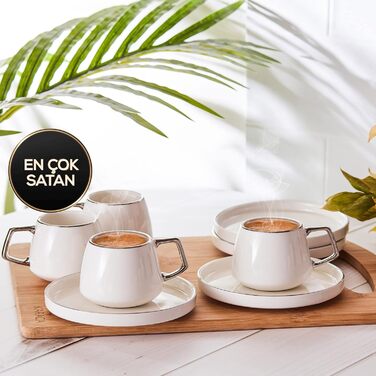 Порцеляновий набір Karaca Saturn Platin з 6 кавових чашок 90 мл для кави, чаю, еспресо, мокко, турецької кави, молока, традиційний турецький сервіз