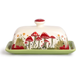Грибна маслюка Fungi Fun з кришкою - керамічна, біла