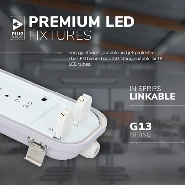 Світильник LED HOFTRONIC 150см 60Вт 10500лм холодне світло, IP65, водонепроникний, без мерехтіння, з'єднуваний, T8, для гаража, майстерні, офісу, підвалу (110лм/Вт, 6000K)