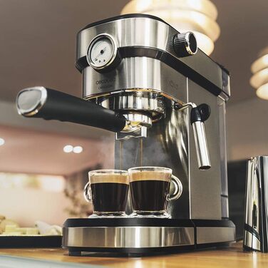 Еспресо-машина Cecotec Cafelizzia 790 Steel Pro, 1350Вт, 20 бар, термоблок, манометр, автоматичний режим, для еспресо та капучино, 1,2 л, нержавіюча сталь