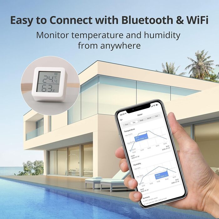 Цифровий термометр-гігрометр SwitchBot для дому з Bluetooth, датчик температури та вологості, вимірювач точки роси/VPD/абсолютної вологості, моніторинг через додаток, комплект із хабом mini
