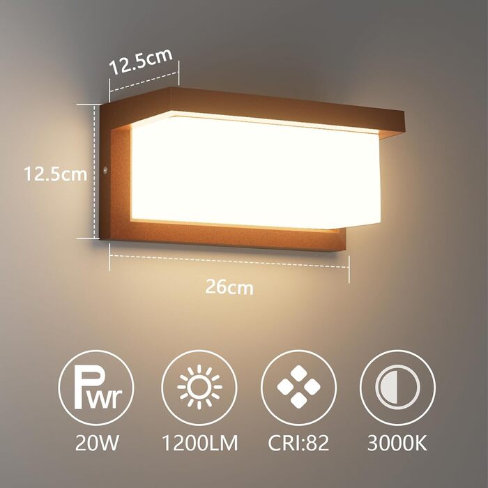Світлодіодний фасадний світильник Klighten, IP65, водонепроникний, 3000K, прямокутний, для вулиці та приміщень, тераси, саду, 2 шт., колір іржаво-червоний, довгий