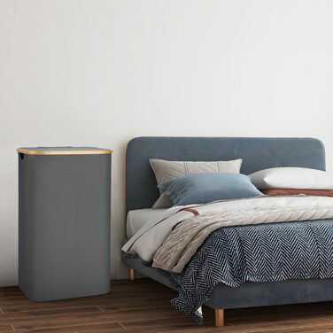 Кошик для білизни Bellzacasa 110 л з кришкою, бамбукова ручка