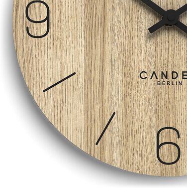 Настінний годинник Cander Berlin MNU 2725, 25 см, дерев'яний, безшумний, сучасний, вінтаж, дубовий шпон, для кухні та вітальні, аналоговий