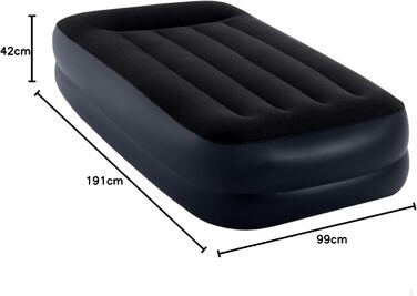 Надувне ліжко Intex Queen Pillow Rest Raised з технологією Fiber-Tech, чорний верх/синій низ, 64124 (Twin), для дорослих